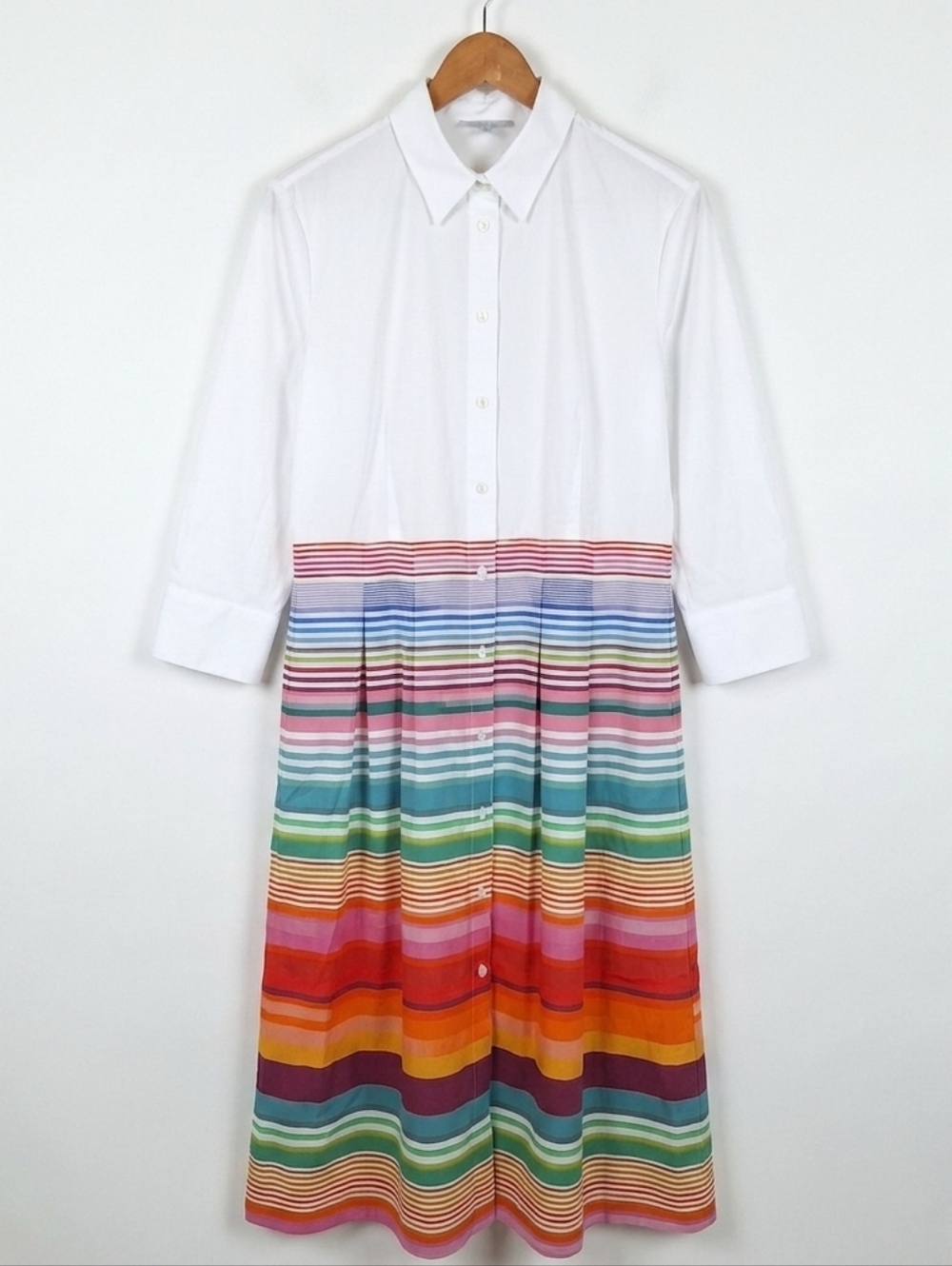 Hinson Wu Robin 3/4 Sleeve Ombre Multistripe Midi Shirt Dress Size L